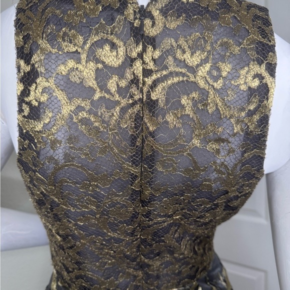 Theia Pewter & Gold Floral Jacquard Party Dress Size 2.   #84 - Picture 7 of 12